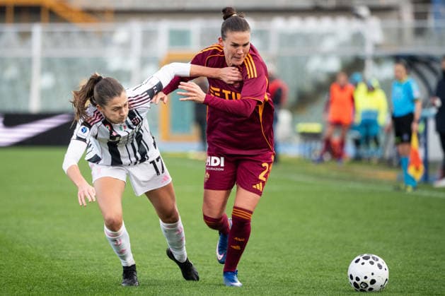 CALCIO - Supercoppa Femminile - Juventus FC vs AS Roma Emma Stolen Godo of Juventus F.C. and Katrine Veje of A.S. Roma Femminile plays during the Supercoppa Women s match between Juventus FC and AS Roma at the Giovanni Cornacchia Stadium in Pescara, Italy, on 11 January, 2026. Pescara Italy  Copyright: xIPAxSport ABACAx