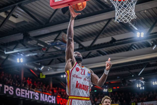 1 Basketball Bundesliga, easyCredit BBL, Season 2025 2026, Men, Main Round, 15 Matchday, 11 01 2026, RASTA Vechta Fitness First Würzburg Baskets Eddy Edigin Jr 27 Fitness First Würzburg Baskets at basketball Vechta RASTA Dome Lower Saxony Germany