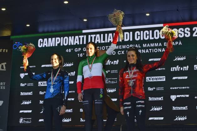 The podium elite woman during Campionati Italiani Ciclocross, Cyclocross race in Brugherio, Italy, January 11 2026  Copyright: xDavidexVaninetti IPAxSportx xipa-agency.netx xx IPA_69937666 IPA_Agency_IPA69937666