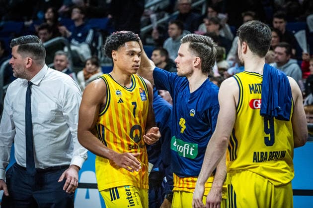 Basketball Berlin 11 01 2026 Season 2025 2026 EasyCredit BBL 1 Bundesliga Men, Men Alba Berlin MLP Academics Heidelberg Jack Kayil Alba Berlin, No 07 Martin Hermannsson Alba Berlin, No 15