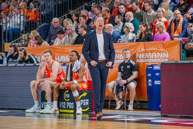1 Basketball Bundesliga, easyCredit BBL, Season 2025 2026, Men, Main Round, Matchday 15, 11 01 2026, RASTA Vechta Fitness First Würzburg Baskets Christian Held Head Coach RASTA Vechta during the game Vechta RASTA Dome Lower Saxony Germany