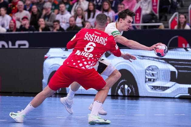 11 01 2026, xydrx, Handball, Mens international match, Germany Croatia, ZAG Arena Mario Sostaric CRO 6 in duel against Miro Schluroff GER 5 Lower Saxony Germany