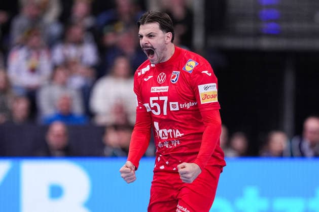 11 01 2026, xydrx, handball, mens international match, Germany Croatia, ZAG Arena Filip Glavas CRO 57 cheering Lower Saxony Germany