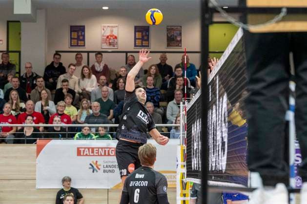 1 Volleyball Bundesliga Season 2025 2026 Cerebricks Volley Goats Mitteldeutschland vs SVG Lüneburg Halle, Germany January 11, 2026 In the picture Ethan Champlin Lueneburg Halle Saale swh Arena Sachsen Anhalt Germany