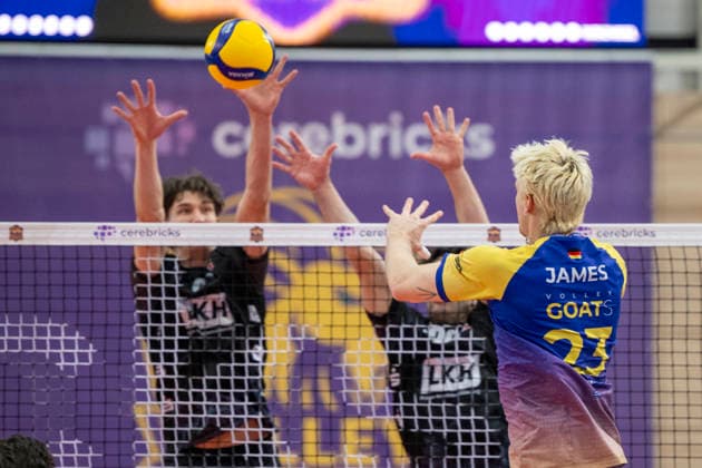 1 Volleyball Bundesliga Season 2025 2026 Cerebricks Volley Goats Mitteldeutschland vs SVG Lüneburg Halle, Germany January 11, 2026 In the picture v re Samuel Schellenberg Bitterfeld Halle Saale swh Arena Sachsen Anhalt Germany