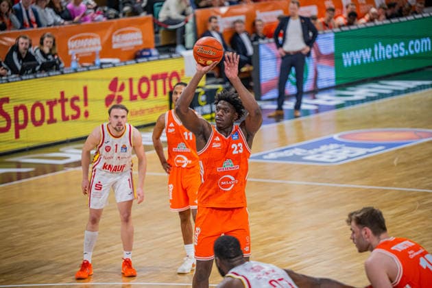 1 Basketball Bundesliga, easyCredit BBL, Season 2025 2026, Men, Main Round, Matchday 15, 11 01 2026, RASTA Vechta Fitness First Würzburg Baskets Malcolm Dandridge 23 RASTA Vechta during the game Vechta RASTA Dome Lower Saxony Germany