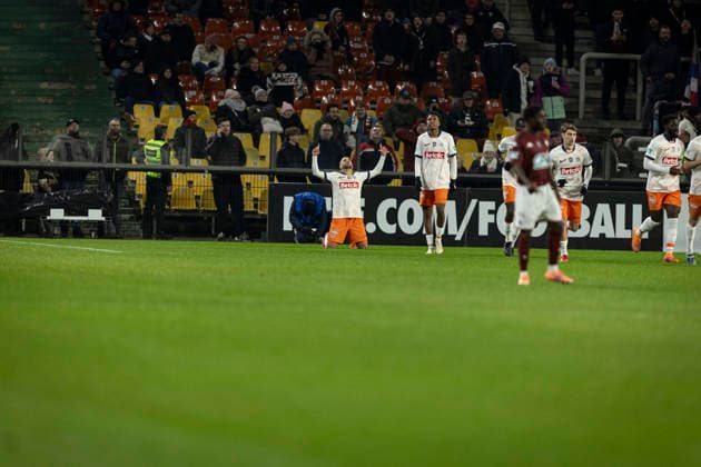 FOOTBALL: Coupe de France 16e de finale FC Metz vs Montpellier - 11 01 2026 Stade Saint-Symphorien. Metz Joie des joueurs de l equipe de Montpellier apres le but de Savanier Teji 11 but  Copyright: xelyxandroxcegarrax
