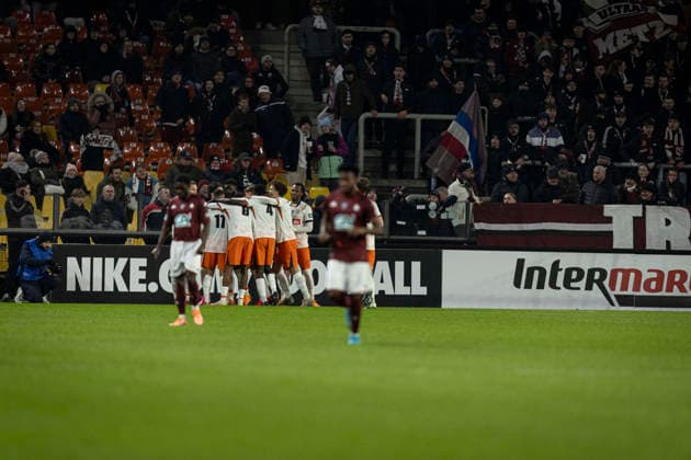 FOOTBALL: Coupe de France 16e de finale FC Metz vs Montpellier - 11 01 2026 Stade Saint-Symphorien. Metz Joie des joueurs de l equipe de Montpellier apres le but de Savanier Teji 11 but  Copyright: xelyxandroxcegarrax