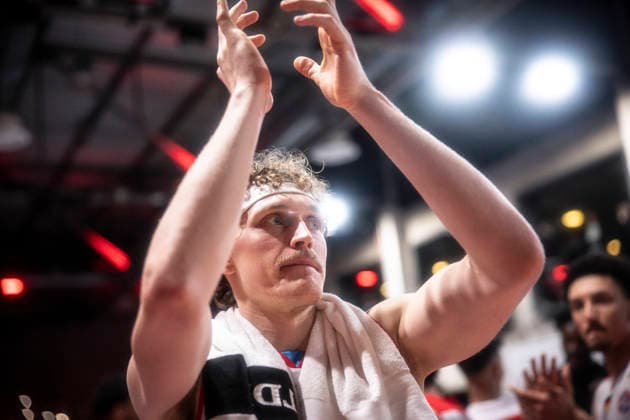 Barmer 2 Basketball Bundesliga ProA Rheinstars Koeln vs BBC Bayreuth, 11 01 26 Cologne, 11 01 26 Adam John Paige RheinStars Cologne, 13, PF celebrates the win after the Barmer 2 Basketball Bundesliga ProA Rheinstars Koeln vs BBC Bayreuth game at Motor World in Cologne Copyright: xBEAUTIFULxSPORTS AxelxKohringx