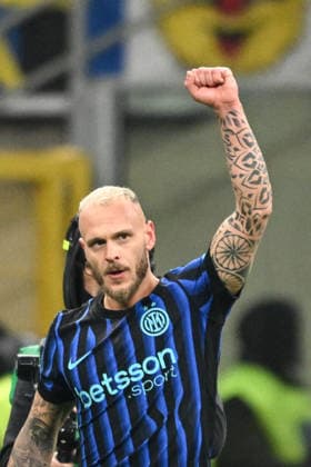 FC Internazionale v SSC Napoli - Serie A Federico Dimarco of Inter FC celebrates after a goal during the Italian Serie A football match between Inter FC and SSC Napoli in Milan, Italy, on January 11, 2026, at Giuseppe Meazza San Siro stadium. Milano Italy  Copyright: xTizianoxBallabiox originalFilename:ballabio-interfci260111_npHXZ.jpg