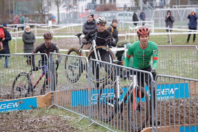 11 01 2026 German Cyclo-cross Championship Bensheim German Cyclo-cross Championship 2026 here Race ELITE Men Obstacle off boards v li 2nd place Fabian EDER 6 Syntace CX 1st place Marcel MEISEN 1 RC Zugvogel Aachen 3rd place Hannes DEGENKOLB 3 Heizomat Cube Bensheim Hessen Germany