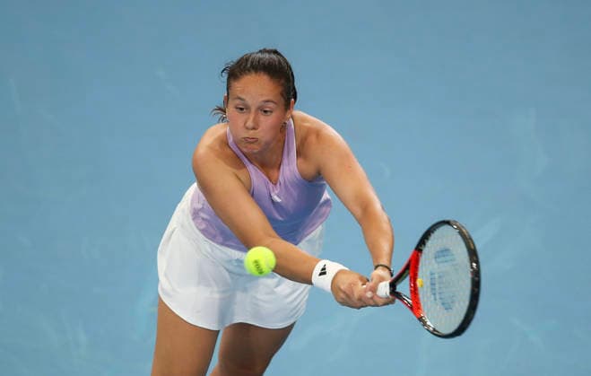 TENNIS ADELAIDE INTERNATIONAL, Daria Kasatkina of Australia in her match against Maria Sakkari of Greece during the Adelaide International at Memorial Drive Tennis Club in in Adelaide, Monday, January 12, 2026. ( NO ARCHIVING, EDITORIAL USE ONLY ADELAIDE SOUTH AUSTRALIA AUSTRALIA  Copyright: xMATTxTURNERx 20260112110540238023