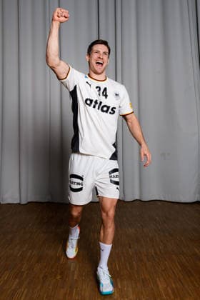 Hannover Handball EM 2026 Germany Press conference Rune Dahmke Germany Cheers Joy Emotion Hannover Germany