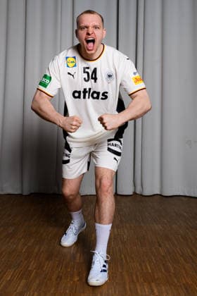 Hannover Handball EM 2026 Germany Press conference Justus Fischer Germany Cheers Joy Emotion Hannover Germany