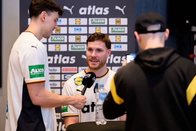 Hannover Handball EM 2026 Germany Press conference Marko Grgic Germany in an interview with Johannes Golla Germany Hannover Germany