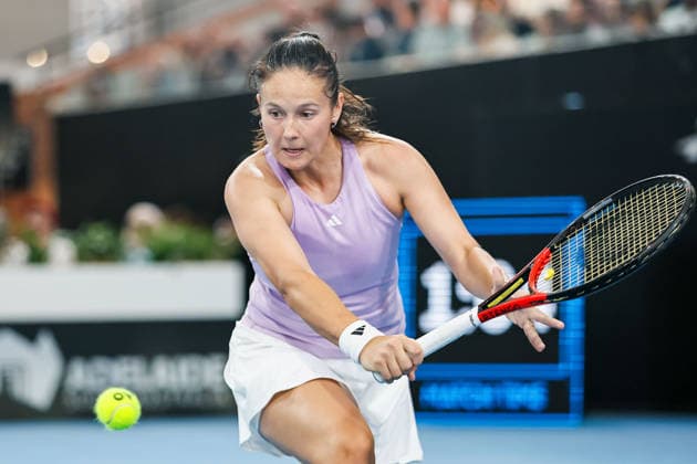 January 12, 2026, Adelaide, South Australia, Australia: DARIA KASATKINA of Australia stays focused as she returns a backhand down the line against Maria SAKKARI of Greece, during the 2026 Adelaide International Tennis Tournament Adelaide Australia - ZUMAw216 20260112_zsp_w216_022 Copyright: xMarkxWilloughbyx