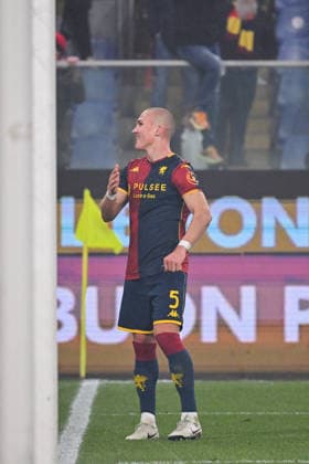 Genoa™s Leo Skiri Ostigard celebrates after scoring a goal for his team during the Serie A soccer match between Genoa and Cagliari at the Luigi Ferraris Stadium in Genoa, Italy - Monday, January 12, 2026. - Soccer .  Copyright: xTanoxPecoraro LaPressex