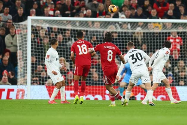 Dominik Szoboszlai of Liverpool scores to make it 1-0 and celebrates Liverpool v Barnsley, Emirates FA Cup, Third Round, Football, Anfield, Liverpool, UK - 12 Jan 2026Liverpool Anfield United Kingdom EDITORIAL USE ONLY No use with unauthorised audio, video, data, fixture lists, club league logos or live services. Online in-match use limited to 120 images, no video emulation. No use in betting, games or single club league player publications.  Copyright: xPaulxCurrie Shutterstockx 16246339ac