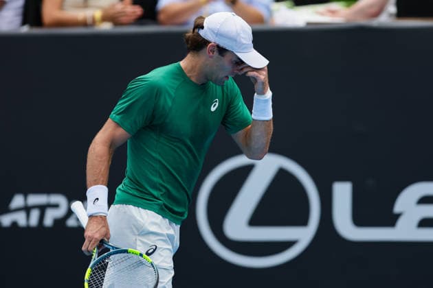 USA™s Eliot Spizziriri dejected during Round 32 Singles Men™s ASB Classic Tennis Tournament at Manuka Doctor Arena, Auckland, New Zealand on Monday 12 January 2026. Photo: Joshua Devenie z Copyright: xx