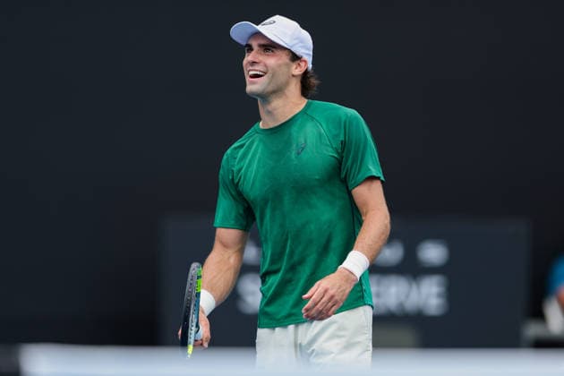 USA™s Eliot Spizziriri celebrates after getting after the match during Round 32 Singles Men™s ASB Classic Tennis Tournament at Manuka Doctor Arena, Auckland, New Zealand on Monday 12 January 2026. Photo: Joshua Devenie z Copyright: xx
