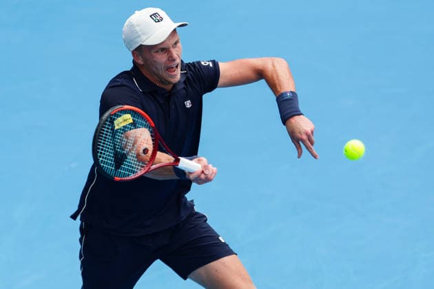 USA™s Jenson Brooksby during Round 32 Singles Men™s ASB Classic Tennis Tournament at Manuka Doctor Arena, Auckland, New Zealand on Monday 12 January 2026. Photo: Joshua Devenie z Copyright: xx