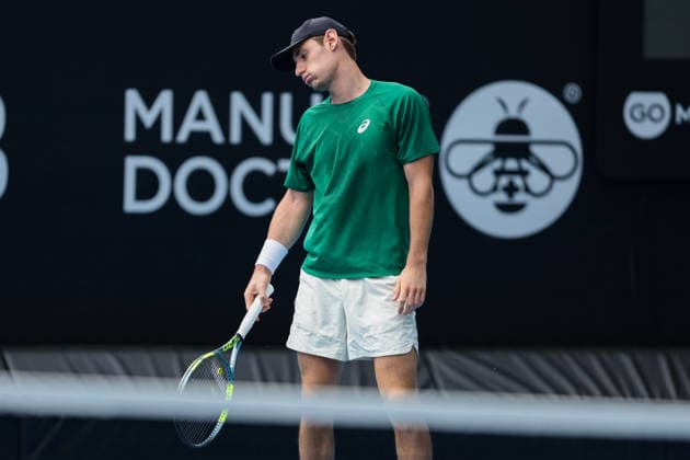 France s Valentin Royer dejected during Round 32 Singles Men™s ASB Classic Tennis Tournament at Manuka Doctor Arena, Auckland, New Zealand on Monday 12 January 2026. Photo: Joshua Devenie z Copyright: xx