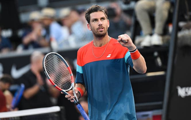 Great Britain™s Cameron Norrie during his first round singles match at the ASB Classic Men™s ATP, Tennis Herren 250 tennis tournament at Manuka Doctor Arena, Auckland,New Zealand. Monday 12 January 2026. Photo: Andrew Cornaga z Auckland New Zealand Copyright: xAndrewxCornaga x