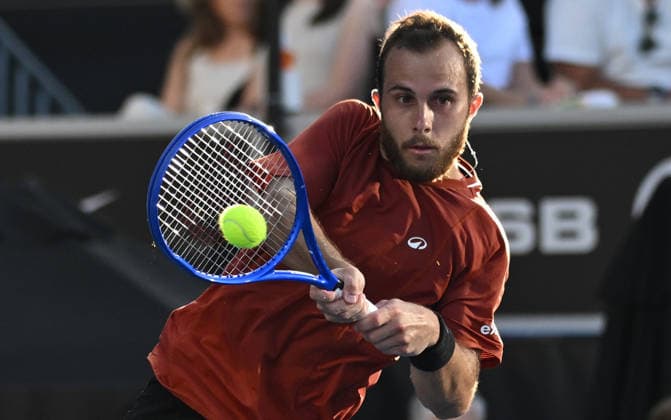 France™s Hugo Gaston during his first round singles match at the ASB Classic Men™s ATP, Tennis Herren 250 tennis tournament at Manuka Doctor Arena, Auckland,New Zealand. Monday 12 January 2026. Photo: Andrew Cornaga z Auckland New Zealand Copyright: xAndrewxCornaga x