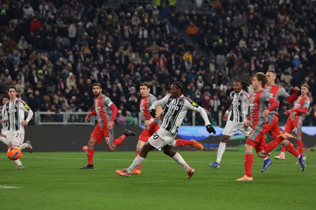 Turin, Italy, 12th January 2026. Jonathan David of Juventus scores to give the side a 2-0 lead during the Juventus vs US Cremonese Serie A match at Allianz Stadium, Turin. Picture credit should read: Jonathan Moscrop Sportimage EDITORIAL USE ONLY. No use with unauthorised audio, video, data, fixture lists, club league logos or live services. Online in-match use limited to 120 images, no video emulation. No use in betting, games or single club league player publications. SPI_007_JM_JUVE_CREMONESE_ SPI-4412-0007