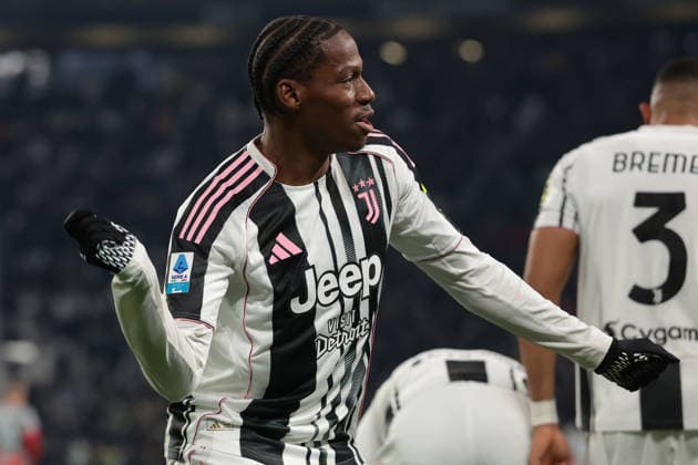Turin, Italy, 12th January 2026. Jonathan David of Juventus celebrates after scoring to give the hosts a 2-0 lead during the Juventus vs US Cremonese Serie A match at Allianz Stadium, Turin. Picture credit should read: Jonathan Moscrop Sportimage EDITORIAL USE ONLY. No use with unauthorised audio, video, data, fixture lists, club league logos or live services. Online in-match use limited to 120 images, no video emulation. No use in betting, games or single club league player publications. SPI_014_JM_JUVE_CREMONESE_ SPI-4412-0014