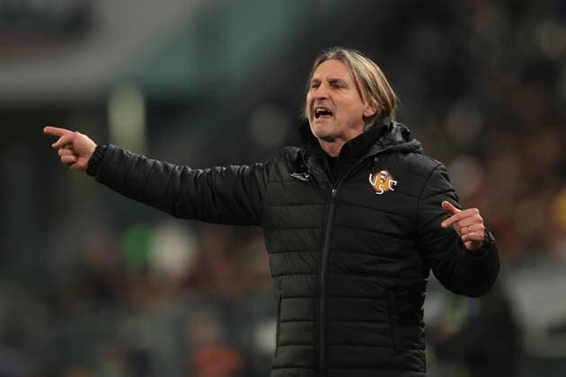 Turin, Italy, 12th January 2026. Davide Nicola Head Coach of US Cremonese reacts during the Juventus vs US Cremonese Serie A match at Allianz Stadium, Turin. Picture credit should read: Jonathan Moscrop Sportimage EDITORIAL USE ONLY. No use with unauthorised audio, video, data, fixture lists, club league logos or live services. Online in-match use limited to 120 images, no video emulation. No use in betting, games or single club league player publications. SPI_025_JM_JUVE_CREMONESE_ SPI-4412-0025