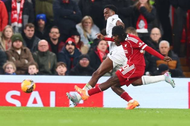 Jeremie Frimpong of Liverpool scores to make it 2-0 and celebrates Liverpool v Barnsley, Emirates FA Cup, Third Round, Football, Anfield, Liverpool, UK - 12 Jan 2026Liverpool Anfield United Kingdom EDITORIAL USE ONLY No use with unauthorised audio, video, data, fixture lists, club league logos or live services. Online in-match use limited to 120 images, no video emulation. No use in betting, games or single club league player publications.  Copyright: xPaulxCurrie Shutterstockx 16246339au