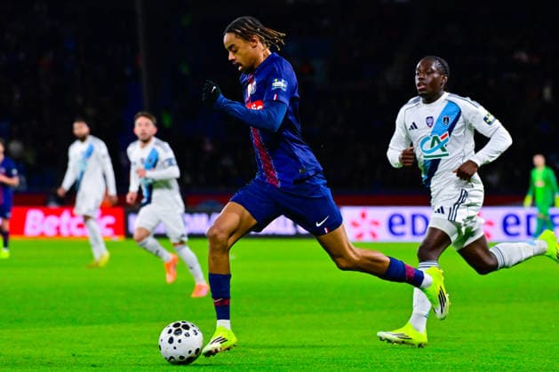 FOOTBALL : PSG vs PFC - Coupe de France - 12 01 2026 Bradley Barcola ( PSG ) during the French Cup match between Paris Saint Germain and Paris Football Club at Parc Des Princes on January 12 , 2026 in Paris, France. ( Photo by Federico Pestelini PsnewZ ) - ParisFrance  Copyright: xFedericoxPestelinix