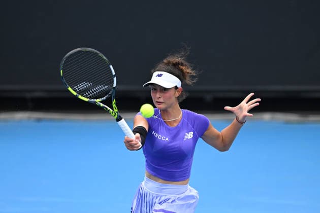TENNIS AUSTRALIAN OPEN QUALIFYING, Tahlia Kokkinis of Australia in action against Anouk Koevermans of the Netherlands during their qualifying match for the Australian Open tennis tournament at Melbourne Park in Melbourne, Tuesday, January 13, 2026. ( NO ARCHIVING, EDITORIAL USE ONLY MELBOURNE VICTORIA AUSTRALIA  Copyright: xJAMESxROSSx 20260113152511179502