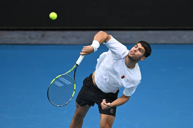 TENNIS AUSTRALIAN OPEN PRACTICE, Carlos Alcaraz of Spain in action during practise session ahead of the Australian Open tennis tournament at Melbourne Park in Melbourne, Tuesday, January 13, 2026. ( NO ARCHIVING MELBOURNE VICTORIA AUSTRALIA  Copyright: xJAMESxROSSx 20260113134099525377