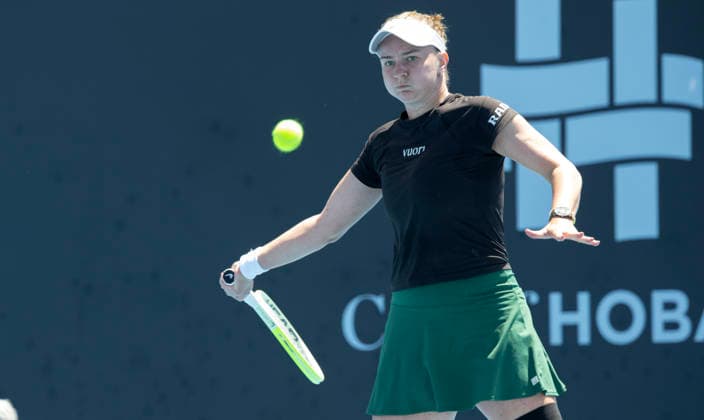 TENNIS HOBART INTERNATIONAL, Barbora Krejcikova (CZE) during the 2026 Hobart International against Peyton Stearns (USA) at Domain Tennis Centre in Hobart, Tasmania, Tuesday, January 13, 2026. ( NO ARCHIVING, EDITORIAL USE ONLY Hobart Tasmania Australia  Copyright: xChrisxKiddx 20260113130197127719