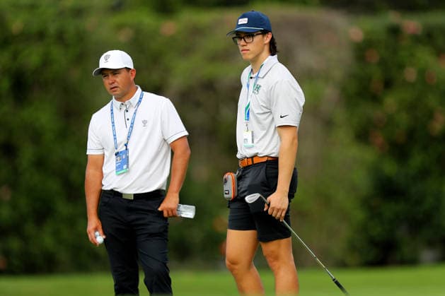 January 12, 2026 - Natahan Szpakowicz caddies for Anson Cabello during a Practice Round prior to the 2026 Sony Open in Hawaii at Waialae Country Club in Honolulu, HI - CSM Honolulu USA - ZUMAc04_ 20260112_zma_c04_022 Copyright: xAndrewxLeex