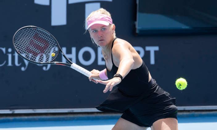 TENNIS HOBART INTERNATIONAL, Peyton Stearns (USA) during the 2026 Hobart International against Barbora Krejcikova (CZE) at Domain Tennis Centre in Hobart, Tasmania, Tuesday, January 13, 2026. ( NO ARCHIVING, EDITORIAL USE ONLY Hobart Tasmania Australia  Copyright: xChrisxKiddx 20260113119800921800