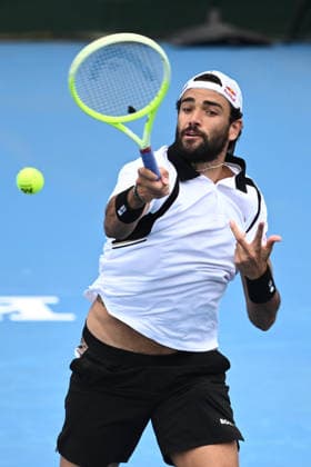 TENNIS KOOYONG CLASSIC, Matteo Berrettini of Italy in action against Learner Tien of the US during the Kooyong Classic at the Kooyong Lawn Tennis Club in Melbourne, Tuesday, January 13, 2026. ( NO ARCHIVING, EDITORIAL USE ONLY MELBOURNE VICTORIA AUSTRALIA  Copyright: xJOELxCARRETTx 20260113134016525705
