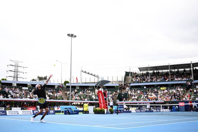 TENNIS KOOYONG CLASSIC, Nick Kyrgios of Australia in action against Zhang Zhizhen of China during the Kooyong Classic at the Kooyong Lawn Tennis Club in Melbourne, Tuesday, January 13, 2026. ( NO ARCHIVING, EDITORIAL USE ONLY MELBOURNE VICTORIA AUSTRALIA  Copyright: xJOELxCARRETTx 20260113134344757555