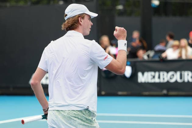 Henry Bernet SUI makes a fist and cheers,cheers,joy,emotion, Australian Open 2026 Qualifier, Melbourne Park, Melbourne, Victoria, Australia Copyright: xJuergenxHasenkopfx