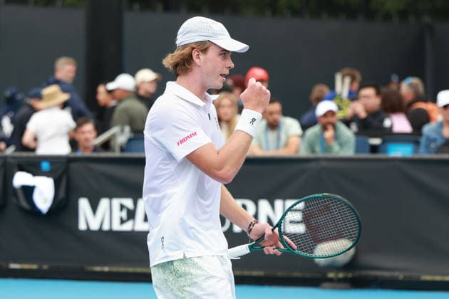 Henry Bernet SUI makes a fist and cheers,cheers,joy,emotion, Australian Open 2026 Qualifier, Melbourne Park, Melbourne, Victoria, Australia Copyright: xJuergenxHasenkopfx
