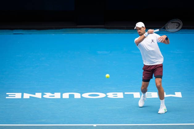 January 13, 2026: NOVAK DJOKOVIC of Serbia with a record 10 Australian Open grand slam titles practises on Rod Laver Arena ahead of the 2026 Australian Open in Melbourne, Australia. Cal Media Melbourne Australia - ZUMAc04_ 20260113_faf_c04_002 Copyright: xSydneyxLowx