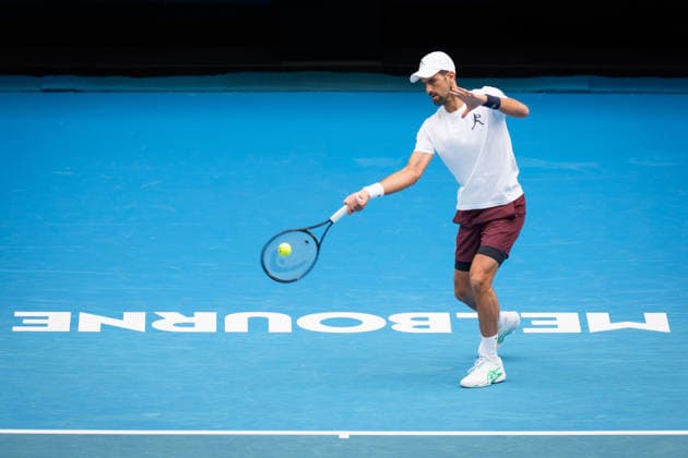 January 13, 2026: NOVAK DJOKOVIC of Serbia with a record 10 Australian Open grand slam titles practises on Rod Laver Arena ahead of the 2026 Australian Open in Melbourne, Australia. Cal Media Melbourne Australia - ZUMAc04_ 20260113_faf_c04_003 Copyright: xSydneyxLowx