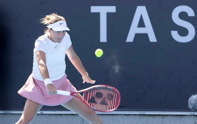 TENNIS HOBART INTERNATIONAL, Tatjana Maria (GER) during the 2026 Hobart international match, Länderspiel, Nationalmannschaft against Venus Williams (USA) at Domain Tennis Centre in Hobart, Tasmania, Tuesday, January 13, 2026. ( NO ARCHIVING, EDITORIAL USE ONLY Hobart Tasmania Australia  Copyright: xChrisxKiddx 20260113193242796967