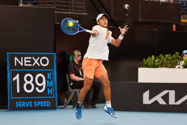 January 13, 2026, Adelaide, South Australia, Australia: RINKY HIJIKATA of Australia in action during his first round win over compatriot Tristan SCHOOLKATE of Australia 6-4, 6-4, during the 2026 Adelaide International Tennis Tournament Adelaide Australia - ZUMAw216 20260113_zsp_w216_005 Copyright: xMarkxWilloughbyx