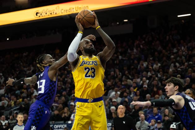 January 12, 2026, Sacramento, Ca, USA: Sacramento Kings guard Keon Ellis (23) canÃ¢â‚¬â ¢t block Los Angeles Lakers forward LeBron James (23) shot in the second half during a game at the Golden 1 Center on Monday, Jan. 12, 2026 in Sacramento. Sacramento USA - ZUMAj89_ 20260112_zaf_j89_007 Copyright: xPaulxKitagakixJr.x