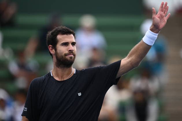 TENNIS KOOYONG CLASSIC, Karen Khachanov of Russia celebrates defeating Frances Tiafoe of the US during the Kooyong Classic at the Kooyong Lawn Tennis Club in Melbourne, Tuesday, January 13, 2026. ( NO ARCHIVING, EDITORIAL USE ONLY MELBOURNE VICTORIA AUSTRALIA  Copyright: xJOELxCARRETTx 20260113146311162564