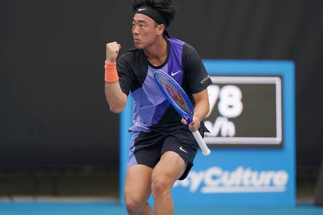 (260113) -- MELBOURNE, Jan. 13, 2026 -- Coleman Wong of China s Hong Kong celebrates during the men s singles qualifying 1st round match against Ugo Blanchet of France at Australian Open tennis tournament in Melbourne, Australia, Jan. 13, 2026. (Photo by Xinhua) (SP)AUSTRALIA-MELBOURNE-TENNIS-AUSTRALIAN OPEN-MEN S SINGLES-QUALIFYING WangxShen 