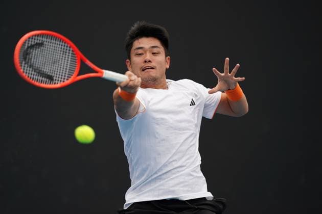 (260113) -- MELBOURNE, Jan. 13, 2026 -- Wu Yibing of China hits a return during the men s singles qualifying 1st round match against Mitchell Krueger of the United States at Australian Open tennis tournament in Melbourne, Australia, Jan. 13, 2026. (Photo by Xinhua) (SP)AUSTRALIA-MELBOURNE-TENNIS-AUSTRALIAN OPEN-MEN S SINGLES-QUALIFYING WangxShen 